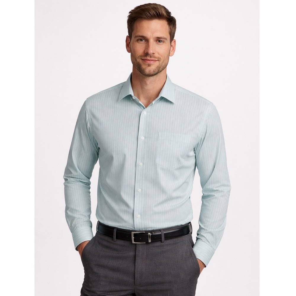 Calvin Klein Mens Non Iron Stripe Dress Shirt XL Blue White‎ Cotton Blend 99-38